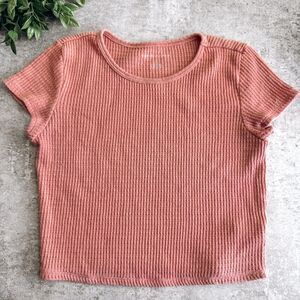 American Eagle Pink Waffle Knit Short Sleeve Baby Tee Size Small